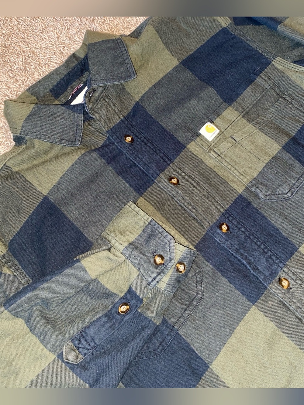 Carhartt Lined Flannel Shirt Mens L Rugged Utility Fleece Shacket Plaid Chore